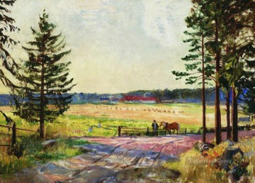 Arable 1917 Boris Mikhailovich Kustodiev plan escenas paisaje Pinturas al óleo